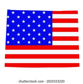 Wyoming state map vector silhouette illustration. United States of America flag over Wyoming map. USA, American national symbol of pride and patriotism. Vote election campaign banner.