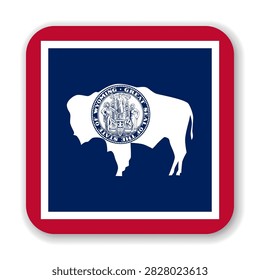 Wyoming state rounded square flag. Part of The United States of America. Clean design for print, web, or educational use. Vector illustration with dropped shadow on white background.
