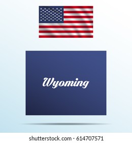 Wyoming state with shadow with USA waving flag