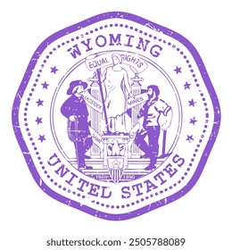 Sello del estado de Wyoming con sello, sello de viaje de Estados Unidos, matasellos en mal estado de Wyoming, Vector