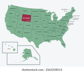 Wyoming State, USA. Editable isolated blank vector map of  Wyoming, United states. 