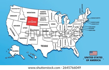 Wyoming State, USA. Highlighted map on Wyoming. Editable blank vector map of USA
