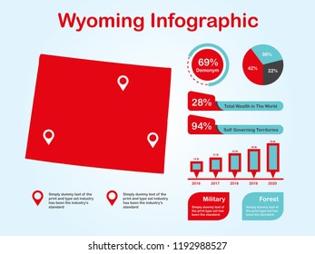 Wyoming State (USA) Map with Set of Infographic Elements in Red Color in Light Background. Modern Information Graphics Element for your design.