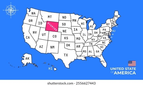 Wyoming State, USA, vector map isolated on United states map.
