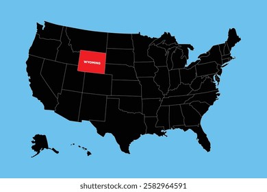 Wyoming State, USA, vector map isolated on United states map. Editable blank vector map of USA.