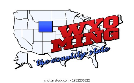 Wyoming state. Vector illustration with US wyoming state on american map with lettering. Touristic Greeting Card