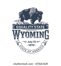 Wyoming, stylized emblem of the state of America, Buffalo, bison, blue color