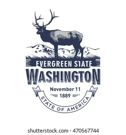 Wyoming, stylized emblem of the state of America, deer, blue color