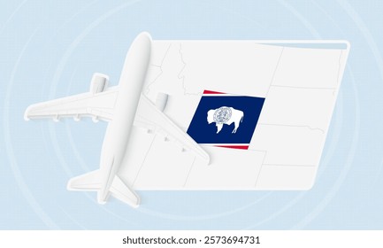 Wyoming Travel Illustration with Plane and National Flag. Ideal for travel agencies, promotional materials, or geographic content related to Wyoming.