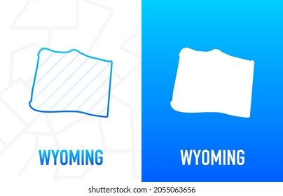 Wyoming - U.S. state. Contour line in white and blue color on two face background. Map of The United States of America. Vector illustration.