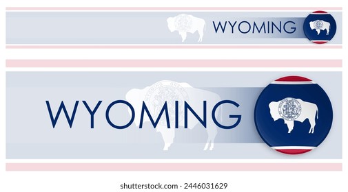 Wyoming US state horizontal web banner in modern neomorphism style. Webpage Wyoming election header button for mobile application or internet site. Vector