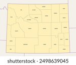 Wyoming, U.S. state, subdivided into 23 counties, political map with borders and county names. State in the Mountain West region of United States, nicknamed Equality and Cowboy State, and Big Wyoming.