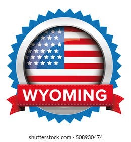 Wyoming and USA flag badge vector
