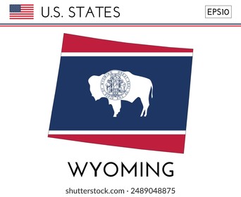 Wyoming USA state map shape with flag. Map of Wyoming in the Wyoming flag colors. Outline map filled with its flag colors. Vector illustration.