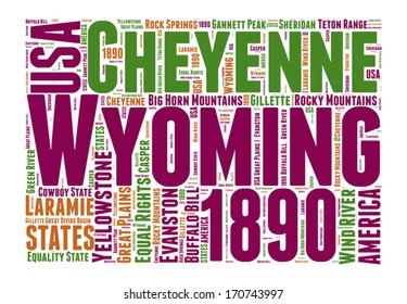 Wyoming USA state map vector tag cloud illustration