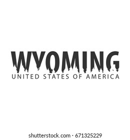 Wyoming. USA. United States of America. Text or labels with silhouette of forest