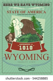 Wyoming vector american poster. USA travel illustration. United States of America colorful greeting card.