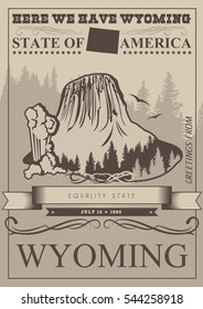 Wyoming vector american poster. USA travel illustration. United States of America colorful greeting card.