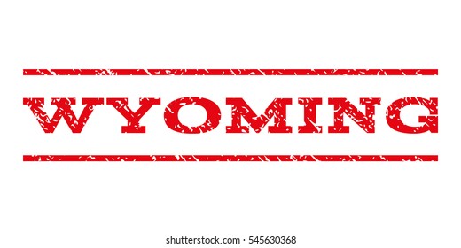 Wyoming watermark stamp. Text caption between horizontal parallel lines with grunge design style. Rubber seal stamp with unclean texture. Vector intensive red color ink imprint on a white background.