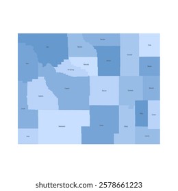 Wyoming, WY - detailed political map of US state. Administrative map divided into counties. Blue map with county name labels. Vector illustration