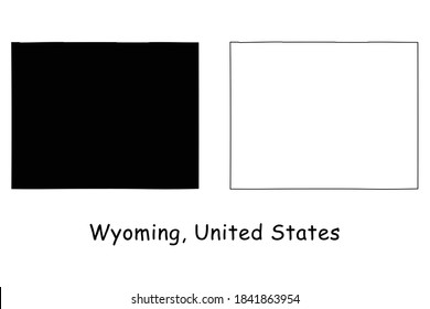 Wyoming WY state Map USA. Black silhouette and outline isolated maps on a white background. EPS Vector