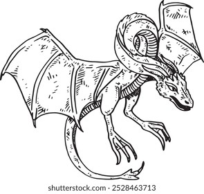 Wyvern - hand drawn vector illustration of mythological dragon