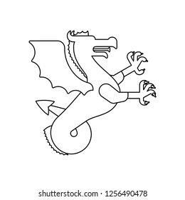 Wyvern Heraldic animal linear style. Sea Dragon with fishtail. Fantastic Beast. Monster for coat of arms. Heraldry design element.