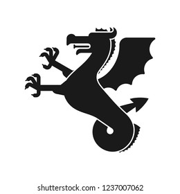 Wyvern Heraldic animal silhouette. Sea Dragon with fishtail. Fantastic Beast. Monster for coat of arms. Heraldry design element.