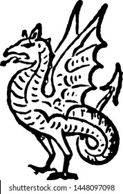 Wyvern vintage engraved illustration drawing. 