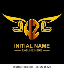 WZ Golden Wing Emblem Logo with elegant gold wings, sleek and modern design. Ideal for branding, creative projects, luxury businesses, or artistic ventures.