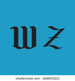 WZ Initial Letter Gothic Calligraphy Lowercase Logo Design