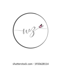 Diseño del logotipo de escritura a mano de letras iniciales WZ con mariposa