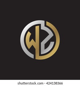 WZ initial letters looping linked circle elegant logo golden silver black background