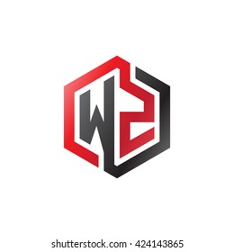 WZ initial letters looping linked hexagon logo red black