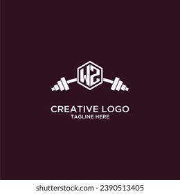 WZ initial monogram for fitnes or gym logo with creative shield and barbell design