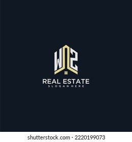 WZ initial monogram logo for real estate with home shape creative design