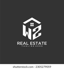 WZ initial monogram logo for real estate with polygon shape creative design