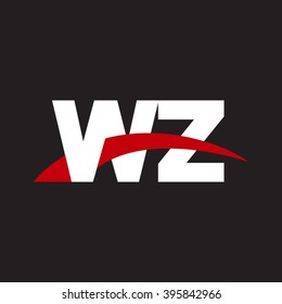 WZ initial overlapping swoosh letter logo white red black background