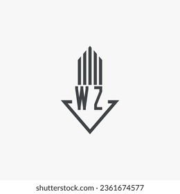 Ilustración del material del logotipo inmobiliario de la marca WZ. vector de logotipo