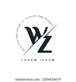 Diseño del logotipo de la carta WZ con un corte creativo. Diseño de logotipo creativo
