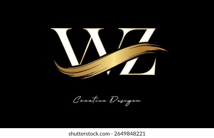 WZ Letter Monogram Logo – Elegant Gold Brush Stroke Letter mark for Luxury Branding, Fashion, Boutique  Premium Identity Design
