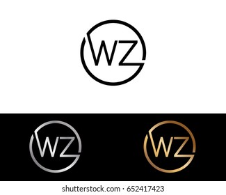 Wz Logo. Letter Design Vector with Red and Black Gold Silver Colors

