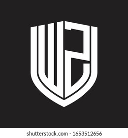WZ Logo monogram with emblem shield design isolated on black background