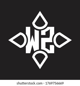 Monograma del logotipo WZ con cuatro cono redondeado por la plantilla de diseño de forma