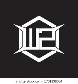 WZ Logo monogram with hexagon and four taper shape design template