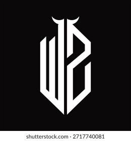 WZ Logo monogram with horn shape isolated black and white design template on black background
