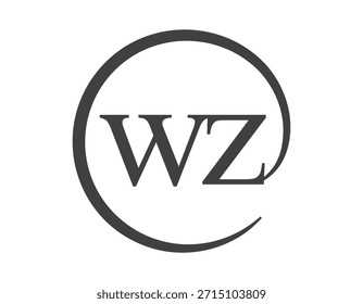 Logotipo WZ de duas letras com estilo de sinal de email em forma de círculo. Logotipo redondo W e Z da empresa comercial para a identidade da marca.