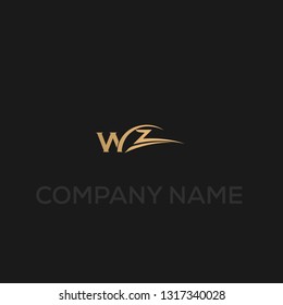 WZ logo vector. W and Z letters. Golden color text on black background