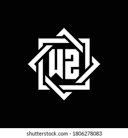 WZ monogram logo with abstract square around design template
