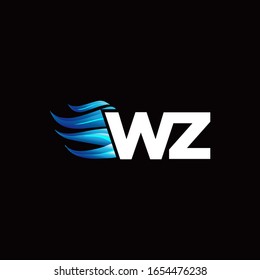 WZ monogram logo with blue fire style design template